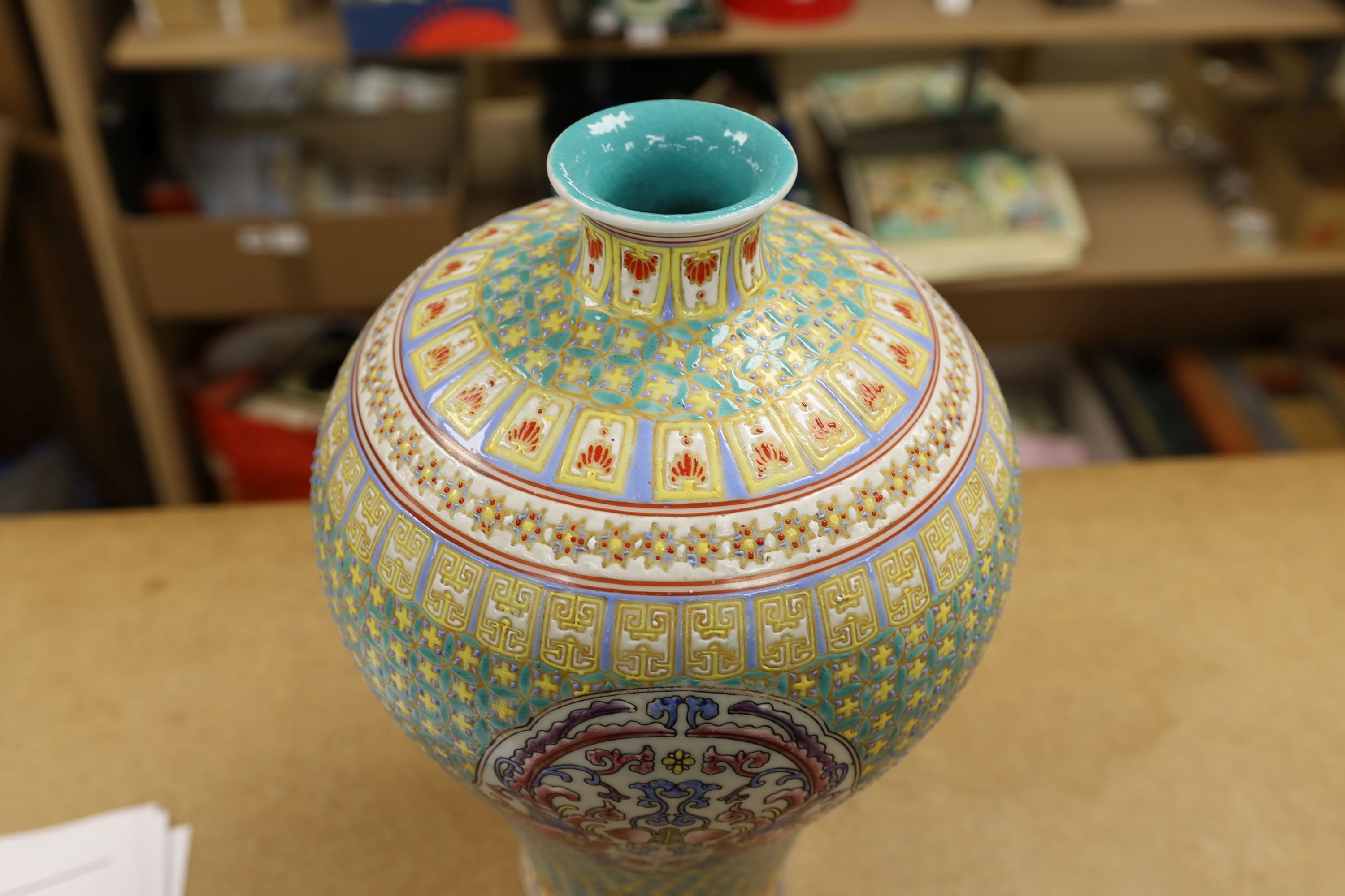 A Chinese enamelled porcelain meiping, 39cm